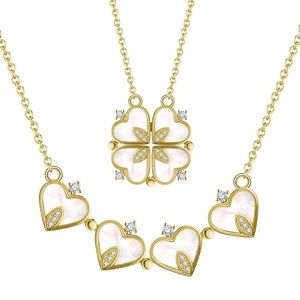 Unique Design Gold Clovers Pendant Heart Necklace 2 Ways of Wear